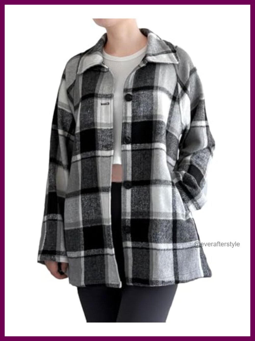 Flannel Plaid Shacket Wool Blend Button Down Oversized Jacket with Pockets